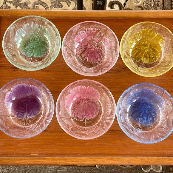 VTG Set of 6 Etched Hibiscus Salad Bowls - Picture 2 of 9